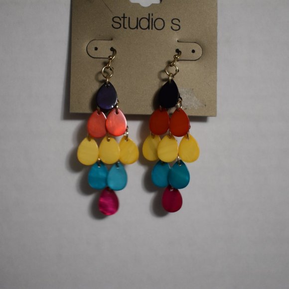 Sears Studio S Chandelier Dangle Style Colorful Teardrop Earrings - Picture 3 of 12